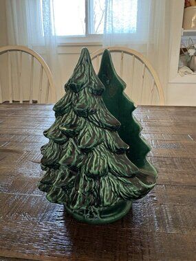 Vintage Ceramic Mold Christmas Tree Card Or Napkin Holder Green Handmade